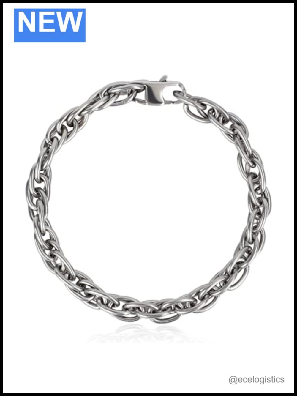 Pure Titanium Twist Link Chain Bracelet 7mm Lobster Claw Unisex Gift Box